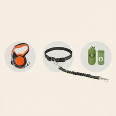 Dog Walk Ready Kit with reflective retractable leash, hands-free walking belt and pet waste bag rolls